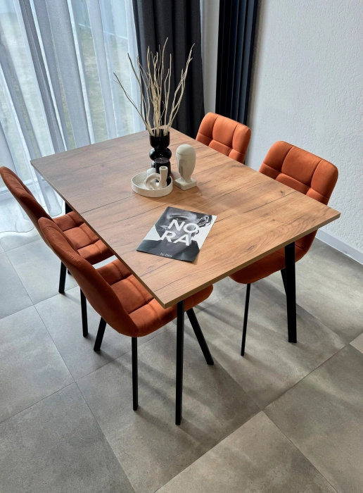 Кухонный раздвижной стол Кортни, 117(157)x77x75, дуб крафт золотой / черный матовый