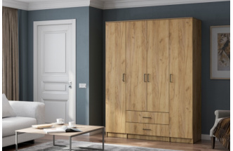 Шкаф четырехдверный Валетта, распашной для одежды, дуб золотой