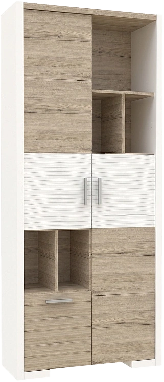Шкаф комбинированный Венето, двустворчатый с открытыми полками, Дуб санремо / Белый
