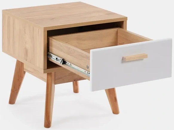 Тумба прикроватная Калгари, с ящиком, дуб натуральный светлый / белый матовый