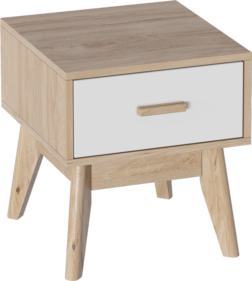 Тумба прикроватная Калгари, с ящиком, дуб натуральный светлый / белый матовый