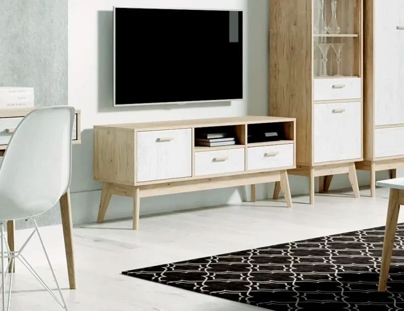 Модульная гостиная Калгари 2, дуб натуральный светлый / белый матовый