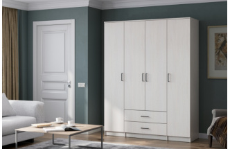 Шкаф четырехдверный Валетта, распашной для одежды, ясень анкор светлый