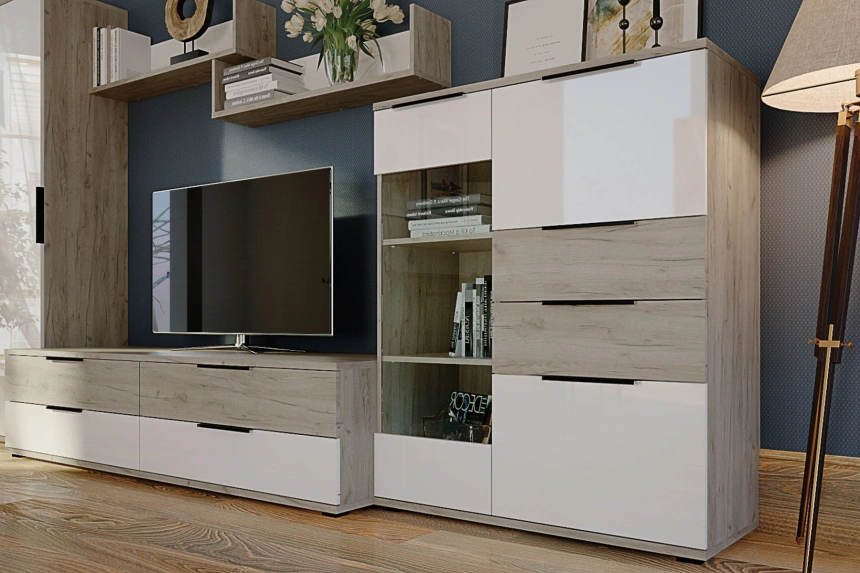 Полка навесная Альянс, 101x23x21, Дуб крафт / Белый глянец