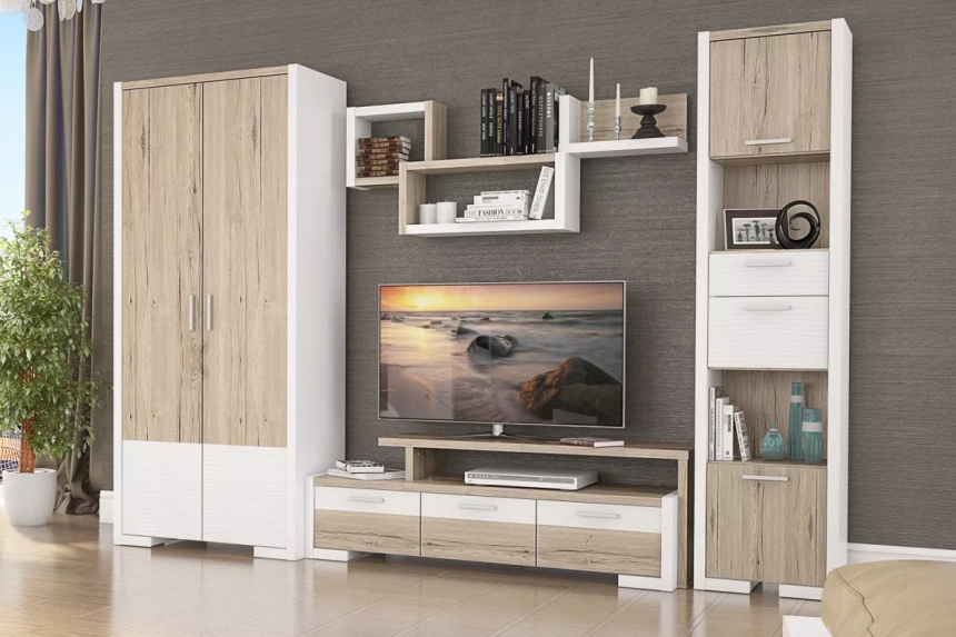 Полка двухсекционная Венето, Дуб санремо / Белый