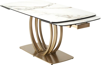 Кухонный стол раздвижной Matera 160, KL-188 Контрастный мрамор матовый, итал. керамика, каркас цвета шампань