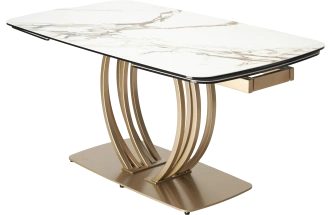 Кухонный стол раздвижной Matera 160, KL-188 Контрастный мрамор матовый, итал. керамика, каркас цвета шампань
