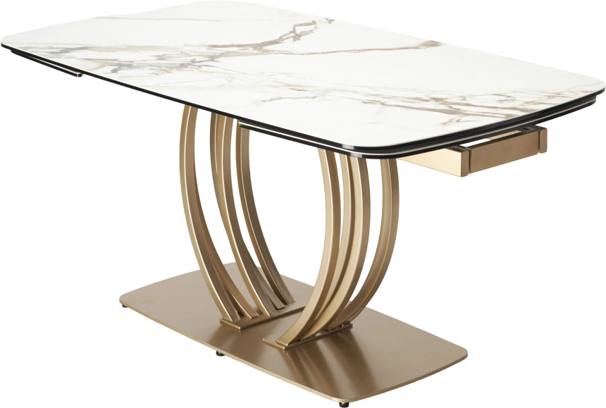 Кухонный стол раздвижной Matera 160, KL-188 Контрастный мрамор матовый, итал. керамика, каркас цвета шампань