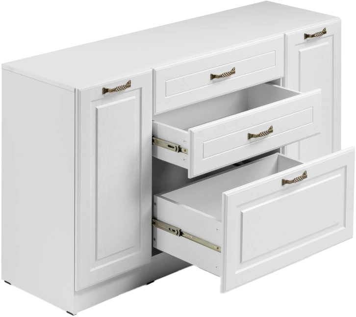 Комод Ливерпуль, с тремя ящиками, белый / ясень ваниль