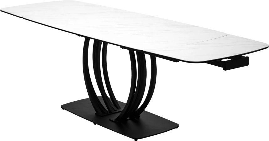 Кухонный стол раздвижной Matera 160, Marbles KL-99 Белый мрамор матовый, итальянская керамика, черный каркас