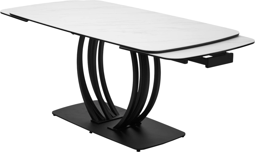 Кухонный стол раздвижной Matera 160, Marbles KL-99 Белый мрамор матовый, итальянская керамика, черный каркас