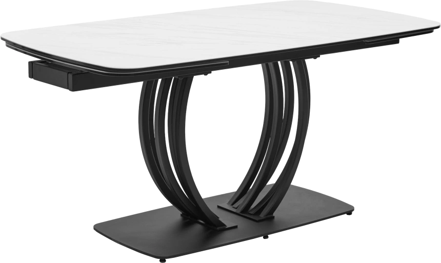 Кухонный стол раздвижной Matera 160, Marbles KL-99 Белый мрамор матовый, итальянская керамика, черный каркас