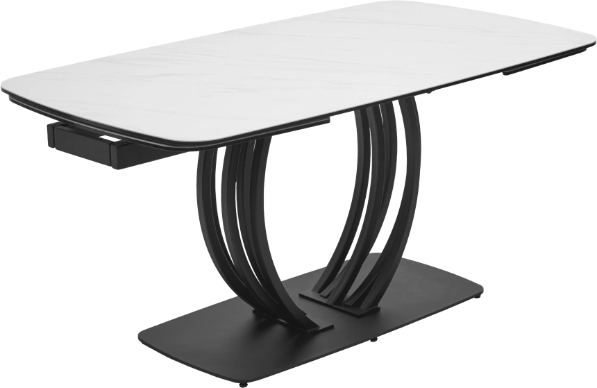 Кухонный стол раздвижной Matera 160, Marbles KL-99 Белый мрамор матовый, итальянская керамика, черный каркас