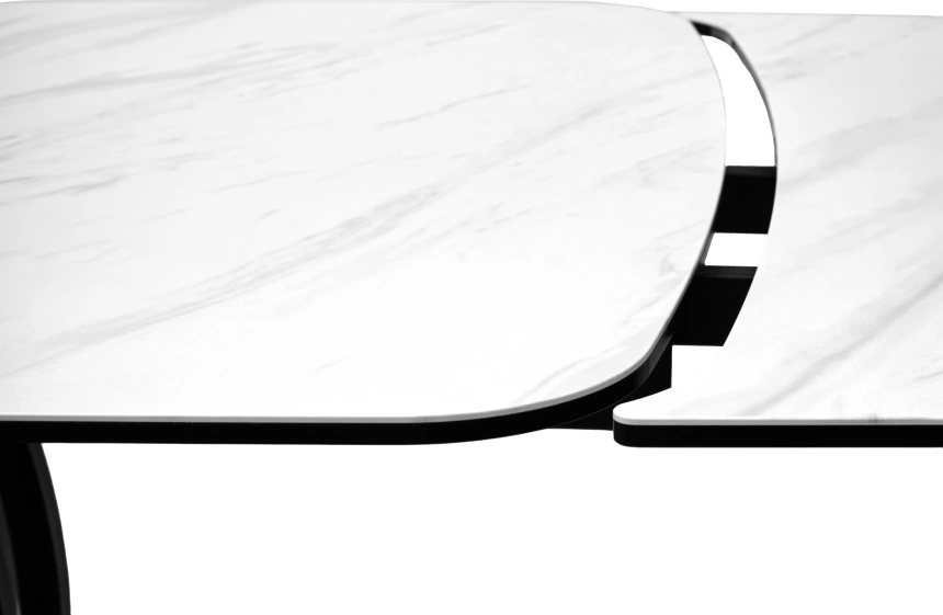 Кухонный стол раздвижной Matera 160, Marbles KL-99 Белый мрамор матовый, итальянская керамика, черный каркас