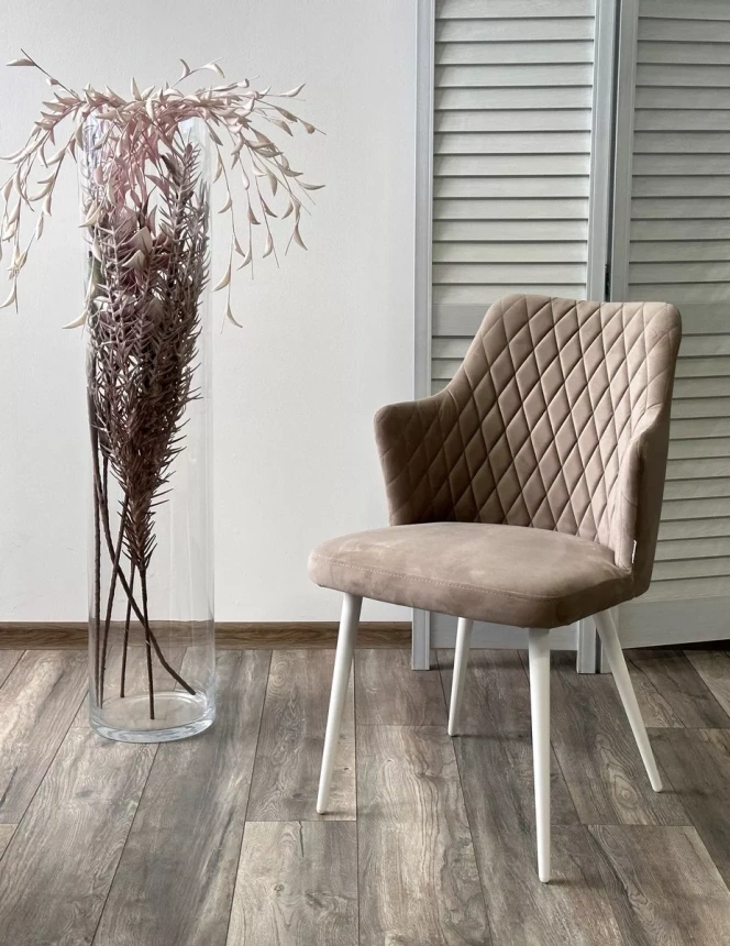 Стул Herman, поворотный, латте #25, велюр, белый каркас