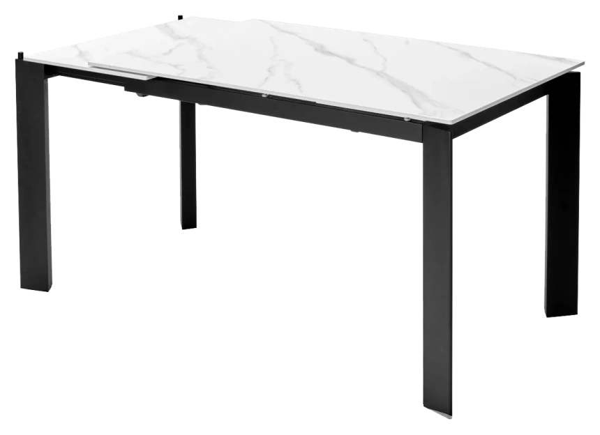 Кухонный стол раздвижной Corner 120, Matt White Marble Solid Ceramic, Black