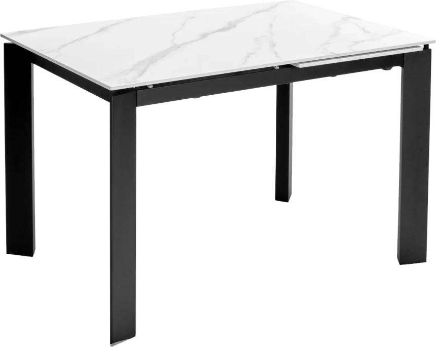 Кухонный стол раздвижной Corner 120, Matt White Marble Solid Ceramic, Black