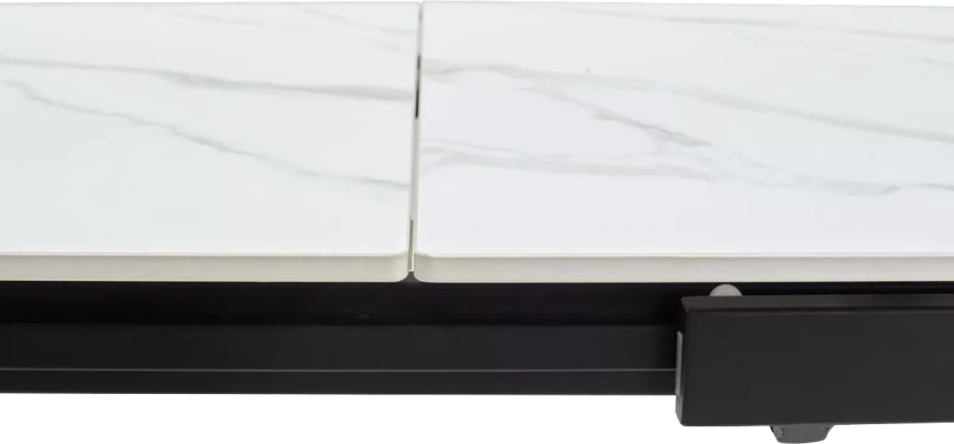 Кухонный стол раздвижной Corner 120, Matt White Marble Solid Ceramic, Black