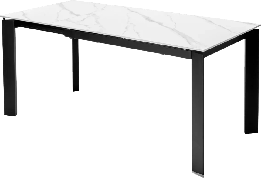 Кухонный стол раздвижной Corner 120, Matt White Marble Solid Ceramic, Black