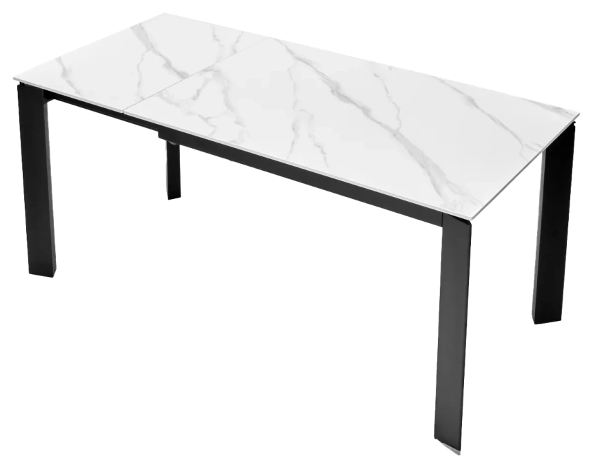 Кухонный стол раздвижной Corner 120, Matt White Marble Solid Ceramic, Black