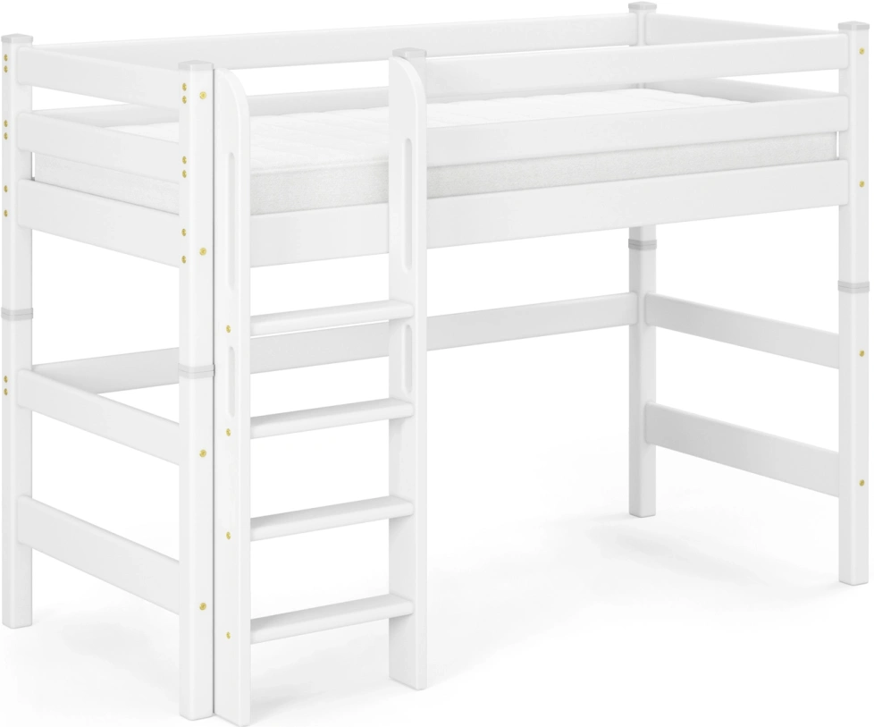 Полувысокая детская кровать Соня-5, с прямой лестницей, белый
