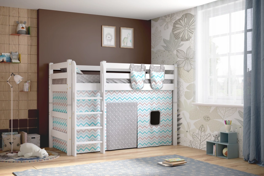 Полувысокая детская кровать Соня-5, с прямой лестницей, белый