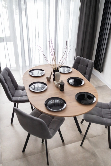 Кухонный раздвижной стол Курт, дуб крафт золотой / черный матовый