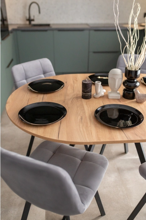 Кухонный раздвижной стол Курт, дуб крафт золотой / черный матовый