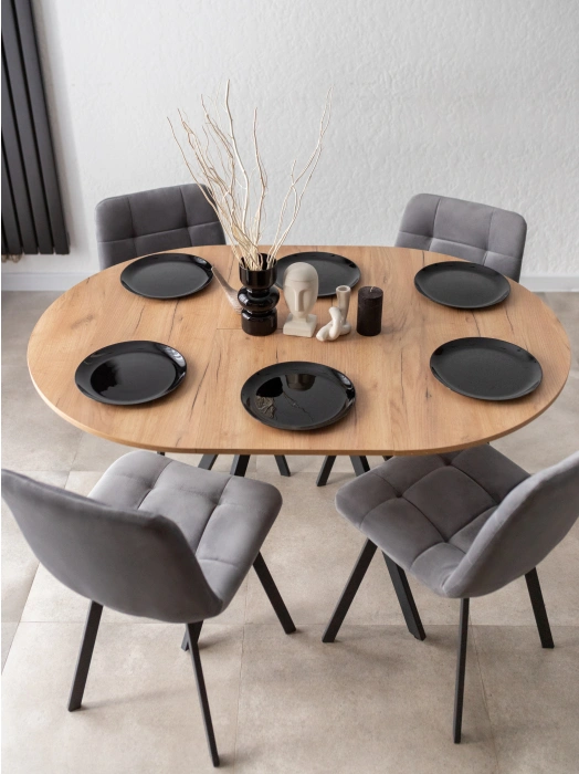 Кухонный раздвижной стол Курт, дуб крафт золотой / черный матовый