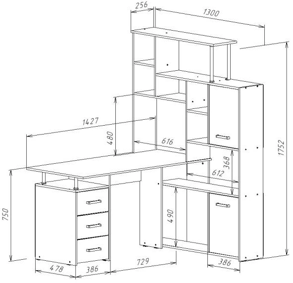 Стол компьютерный правый КС-15, дуб сонома / белый