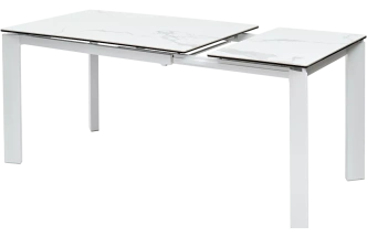 Кухонный стол раздвижной Corner 120, Matte Statuario Белый мрамор матовый керамика, стекло, белый каркас