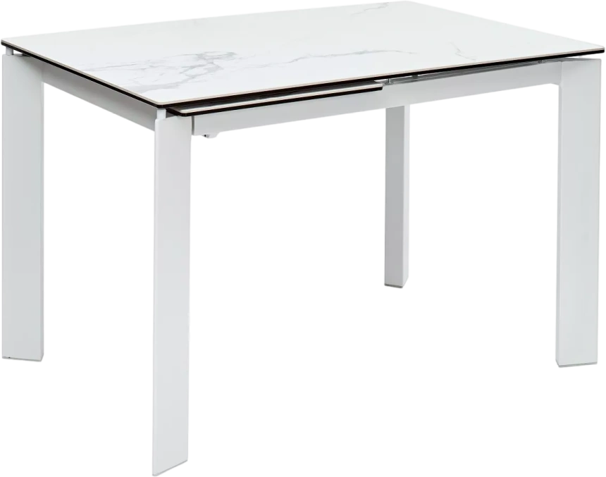 Кухонный стол раздвижной Corner 120, Matte Statuario Белый мрамор матовый керамика, стекло, белый каркас