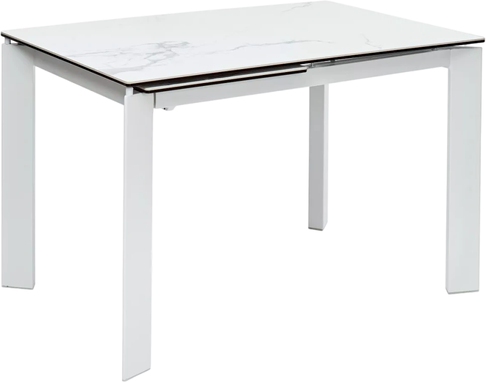 Кухонный стол раздвижной Corner 120, Matte Statuario Белый мрамор матовый керамика, стекло, белый каркас