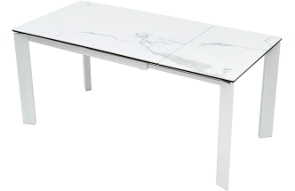 Кухонный стол раздвижной Corner 120, Matte Statuario Белый мрамор матовый керамика, стекло, белый каркас