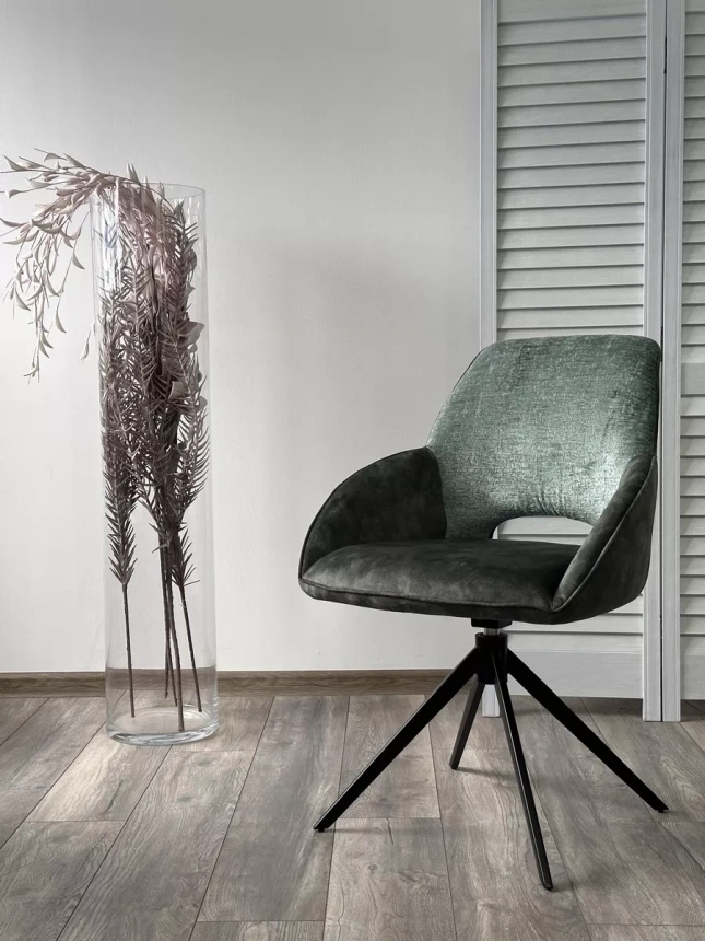 Стул Berries, мягкий, поворотный, зеленый Loris-39, темно-зеленый 7525-156, велюр, черный каркас