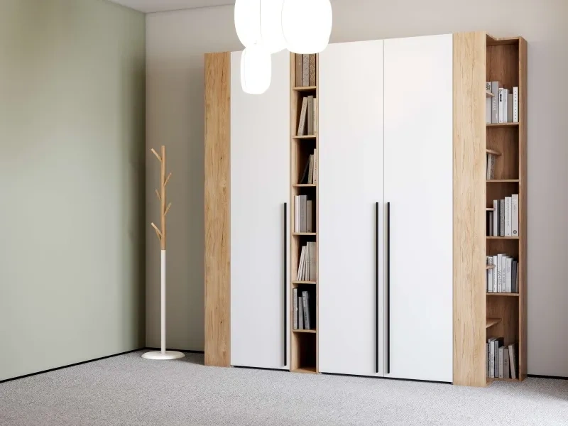 Стеллаж угловой Ренн, дуб натуральный светлый