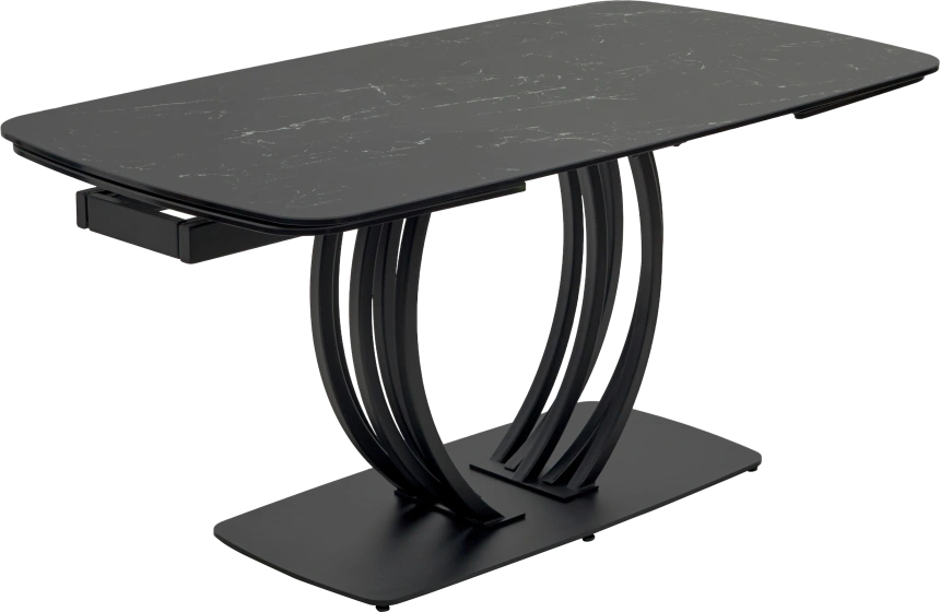 Кухонный стол раздвижной Matera 160, Nero KL-116 Черный мрамор матовый, итальянская керамика, черный каркас