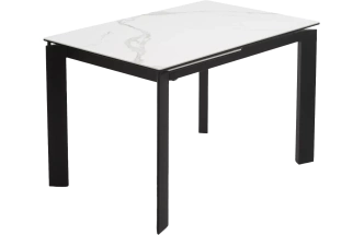 Кухонный стол раздвижной Corner 120, Matte Statuario Белый мрамор матовый керамика, стекло, черный каркас