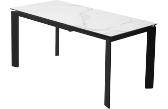 Кухонный стол раздвижной Corner 120, Matte Statuario Белый мрамор матовый керамика, стекло, черный каркас