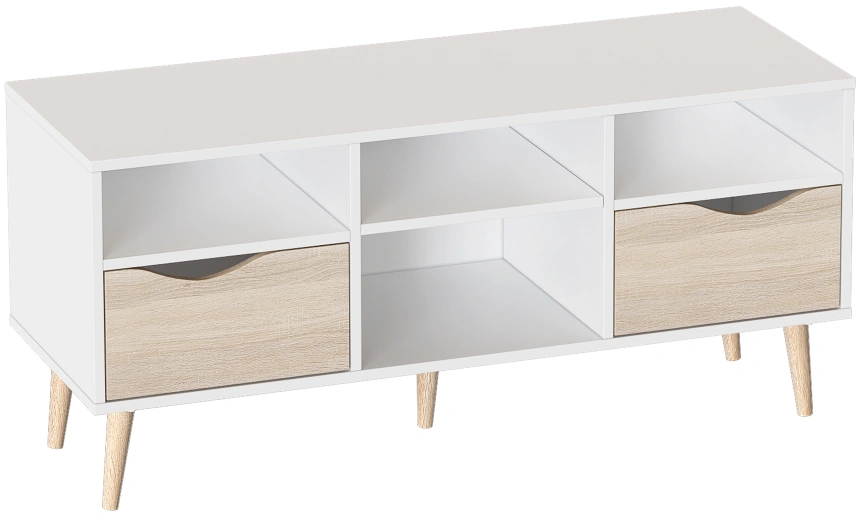 Тумба под ТВ Соната, с ящиками и полками, белый фон / дуб сонома