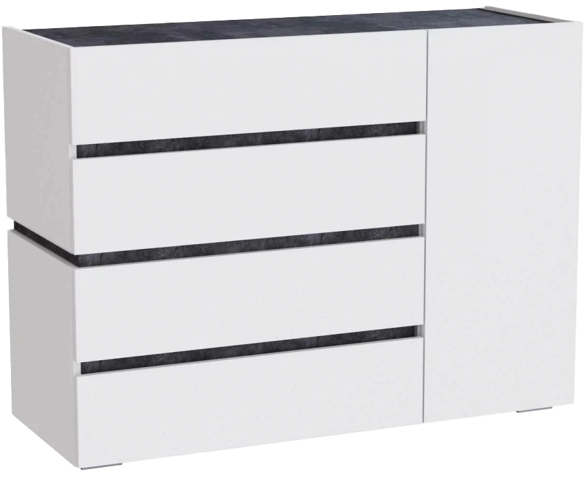 Комод Атлон, с четырьмя ящиками, белый / бетон темный