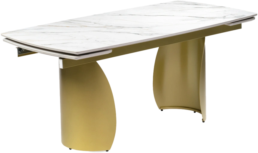 Кухонный стол раздвижной Готланд, 180(240), керамика, вяз скандинавский, каркас золотой