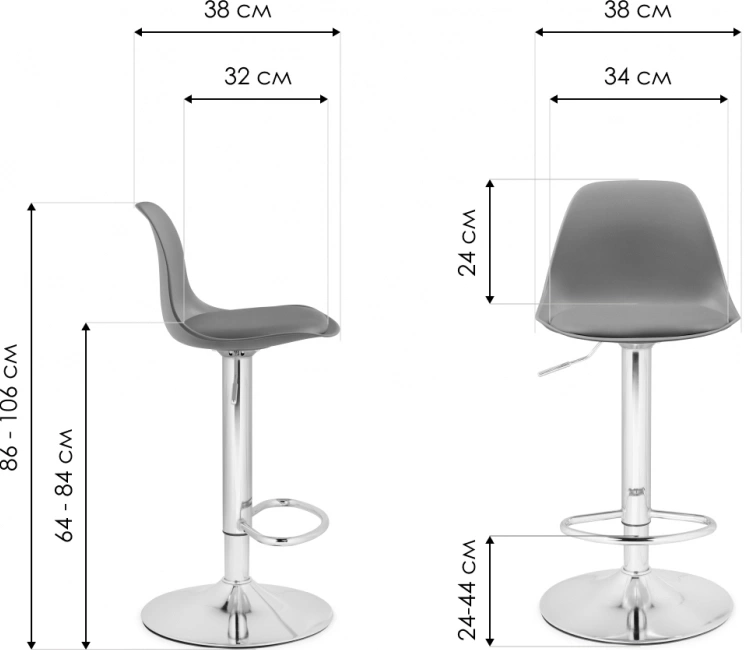 Барный стул Soft, пластик / экокожа серый / хром