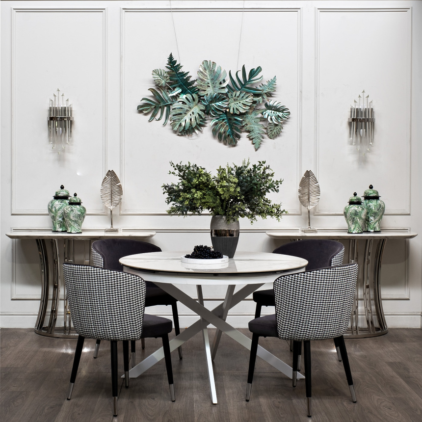 Обеденный раздвижной стол 83MC-1907DT WH, 120(170), керамика, белый мрамор / белый