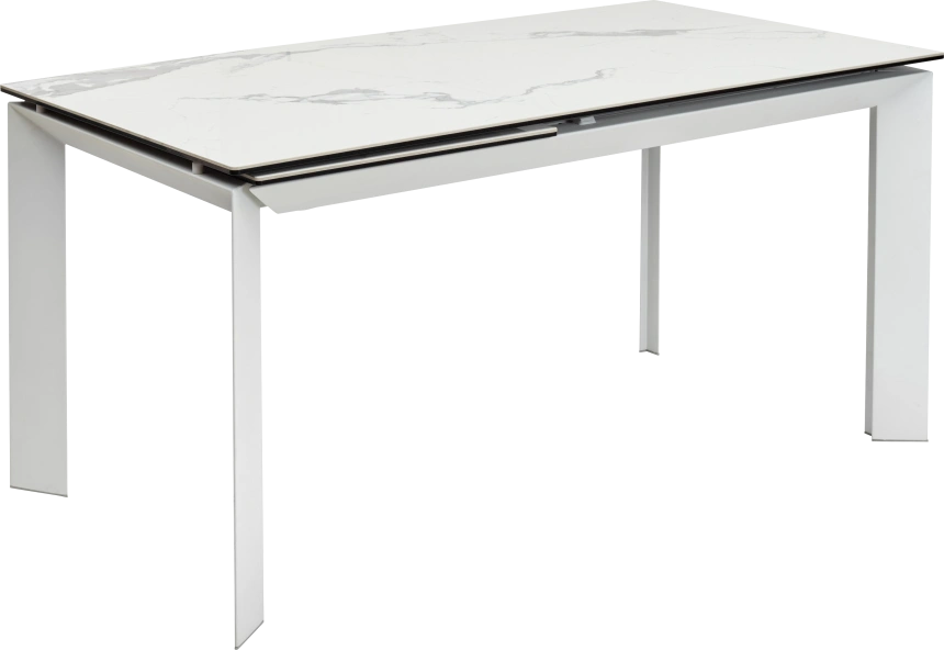 Кухонный стол раздвижной Cremona 140, High Gloss Statuario Белый мрамор глянцевый, керамика, белый каркас