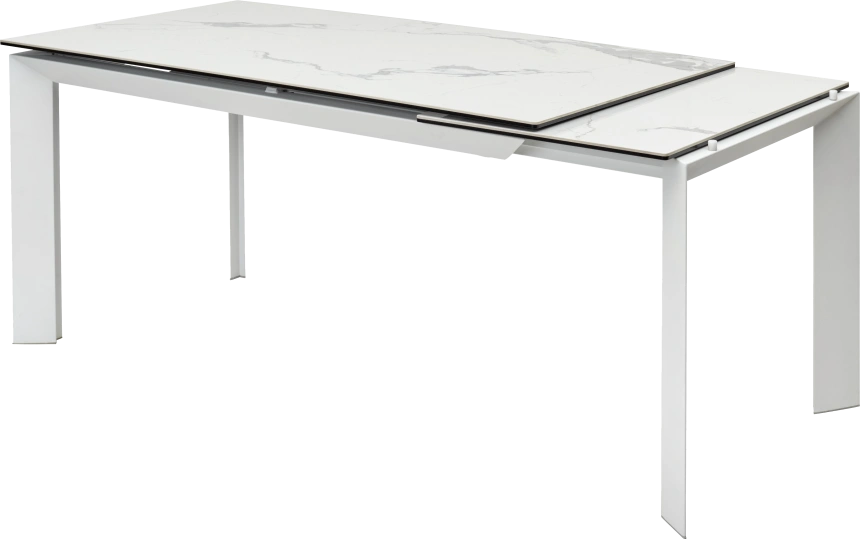 Кухонный стол раздвижной Cremona 140, High Gloss Statuario Белый мрамор глянцевый, керамика, белый каркас
