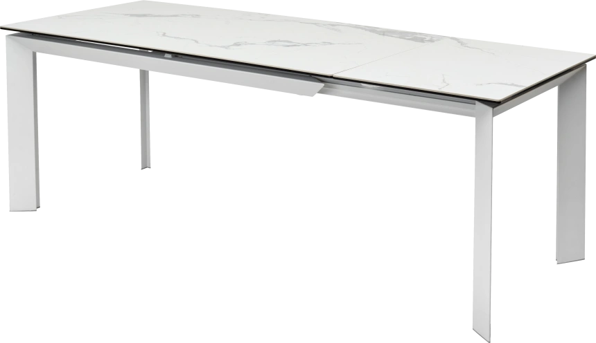 Кухонный стол раздвижной Cremona 140, High Gloss Statuario Белый мрамор глянцевый, керамика, белый каркас