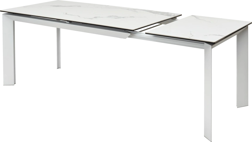 Кухонный стол раздвижной Cremona 140, High Gloss Statuario Белый мрамор глянцевый, керамика, белый каркас