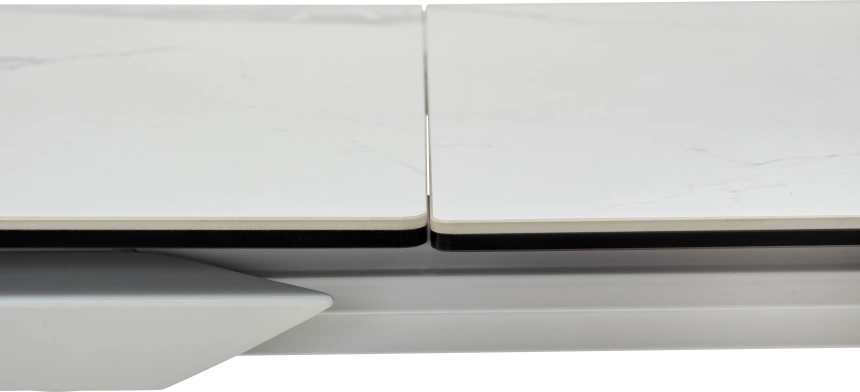 Кухонный стол раздвижной Cremona 140, High Gloss Statuario Белый мрамор глянцевый, керамика, белый каркас