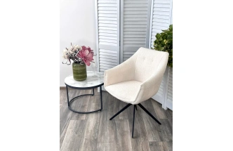 Стул Clouds, мягкий, поворотный, белый Wales 101, букле, черный каркас